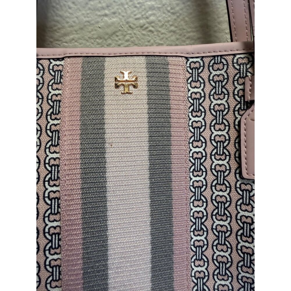 Tory Burch Pink Leather Tote Bag With Canvas Interior And Snap Closure - Picture 4 of 9